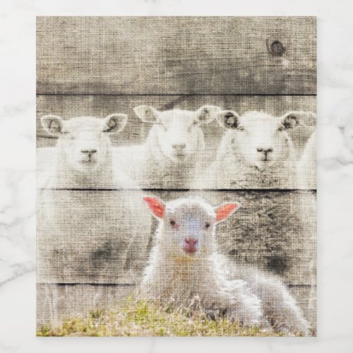 Rustic Sheep Baby Lamb Burlap Wine Label