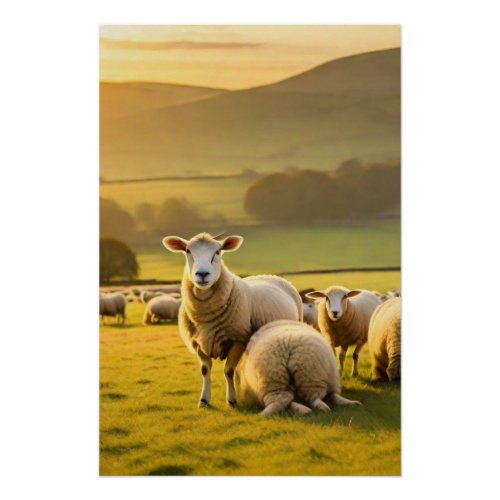 Rustic Sheep Baby Lamb Flock Poster
