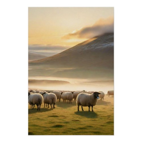Rustic Sheep Baby Lamb Flock Poster
