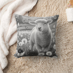 Rustic sheep family monogram country black white throw pillow