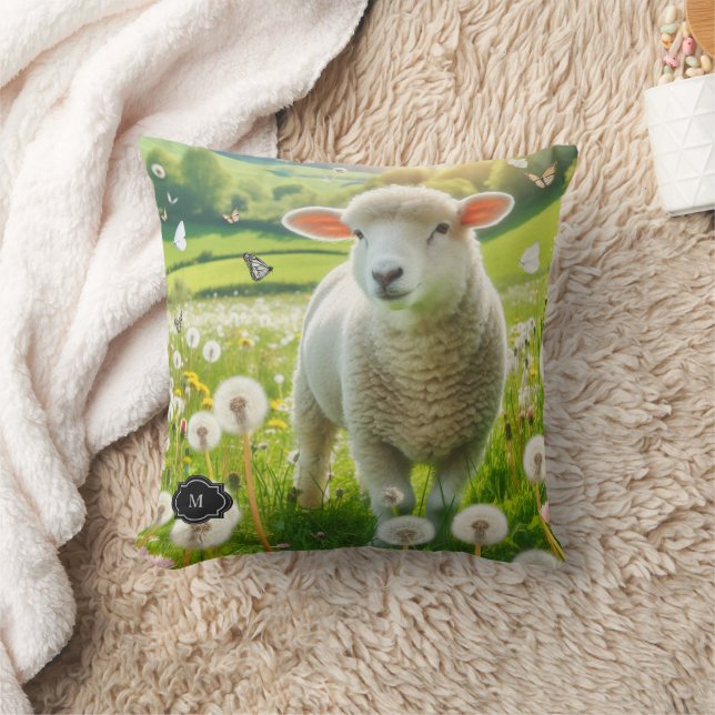Rustic sheep family monogrammed country throw pillow (Blanket)