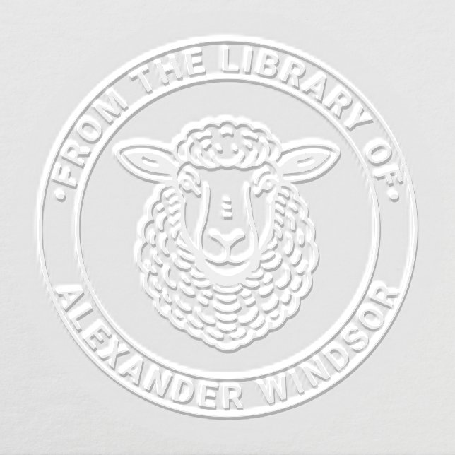 Rustic Sheep Head Library Book Name Embosser (Design)