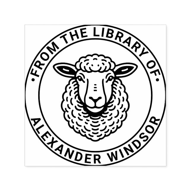 Rustic Sheep Head Library Book Name Self-inking Stamp (Design)