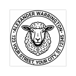 Rustic Sheep Head Name Return Address Self-inking Stamp