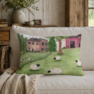 Rustic Sheep in Pasture Lumbar Pillow