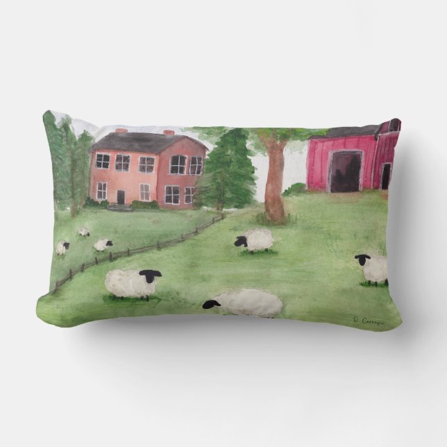 Rustic Sheep in Pasture Lumbar Pillow (Front)