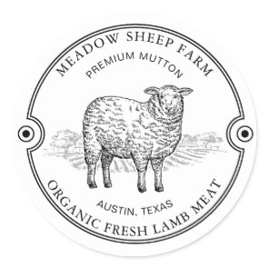 Rustic Sheep Lamb Logo Farm Field Black Classic Round Sticker