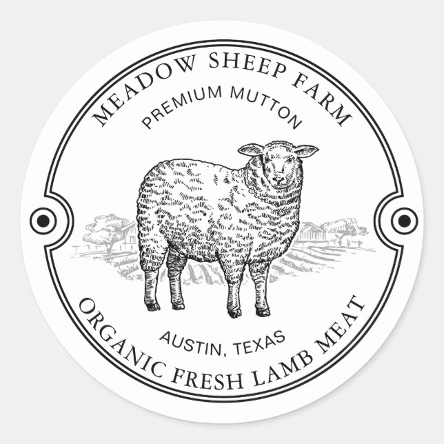 Rustic Sheep Lamb Logo Farm Field Black Classic Round Sticker (Front)