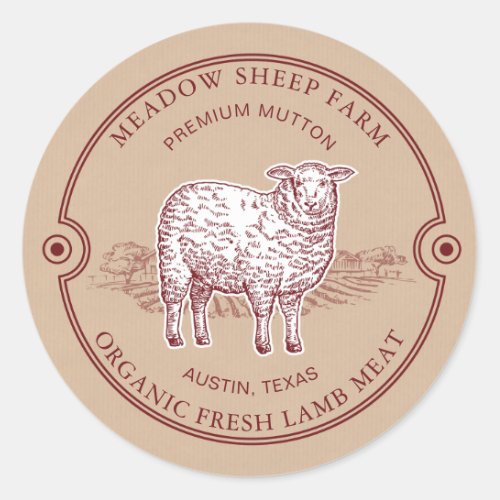Rustic Sheep Lamb Logo Farm Field Classic Round Sticker