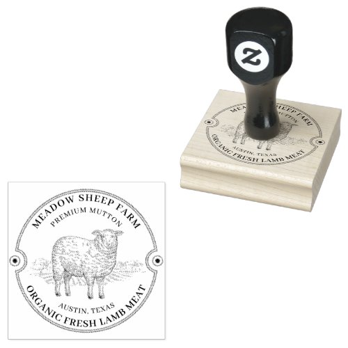 Rustic Sheep Lamb Logo Farm Field Rubber Stamp