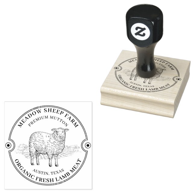 Rustic Sheep Lamb Logo Farm Field Rubber Stamp (Stamped)