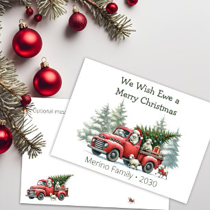 Rustic Sheep Red Truck Themed Holiday Card