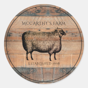 Rustic Sheep Shiplap Barn Wood Custom Farm Logo Classic Round Sticker