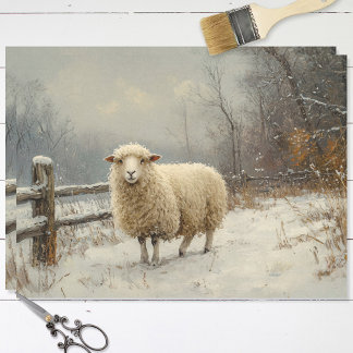 Rustic Sheep Winter Landscape Decoupage Tissue Paper