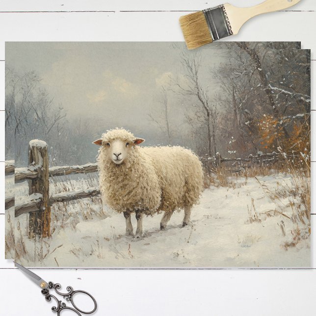 Rustic Sheep Winter Landscape Decoupage Tissue Paper (Creator Uploaded)