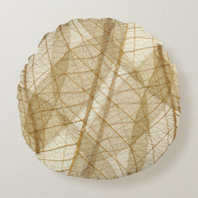 Rustic Sheer Cream Beige Lace Leaves Round Pillow (Front)