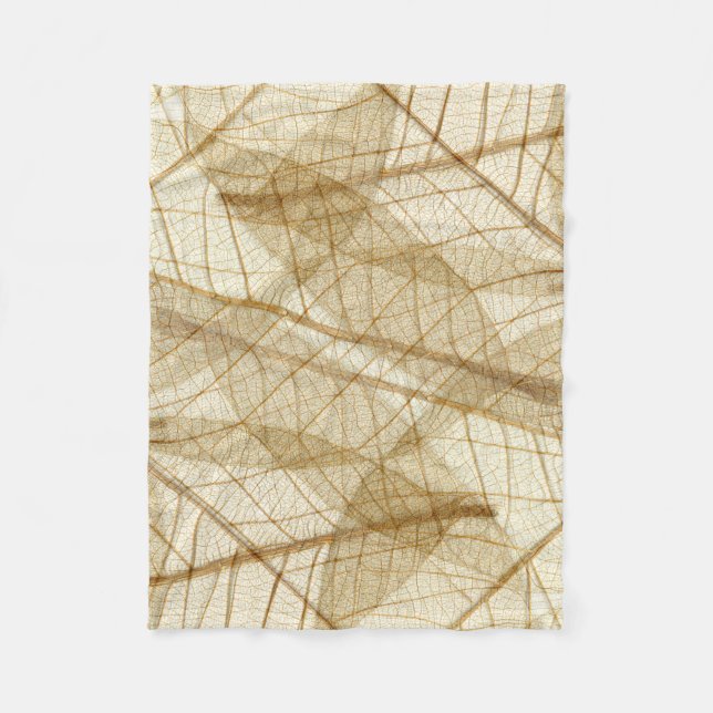 Rustic Sheer Cream Lace Leaves Fleece Blanket (Front)