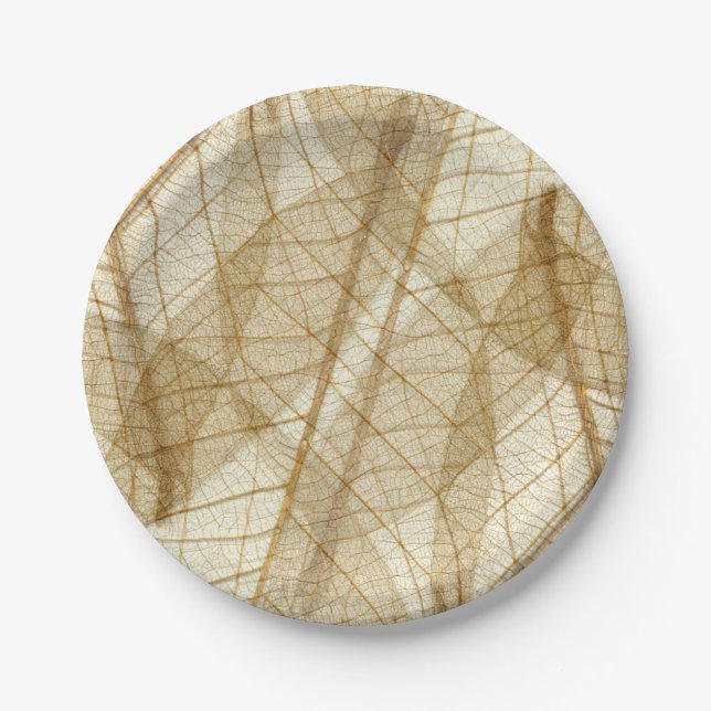 Rustic Sheer Cream Lace Leaves Paper Plates (Front)