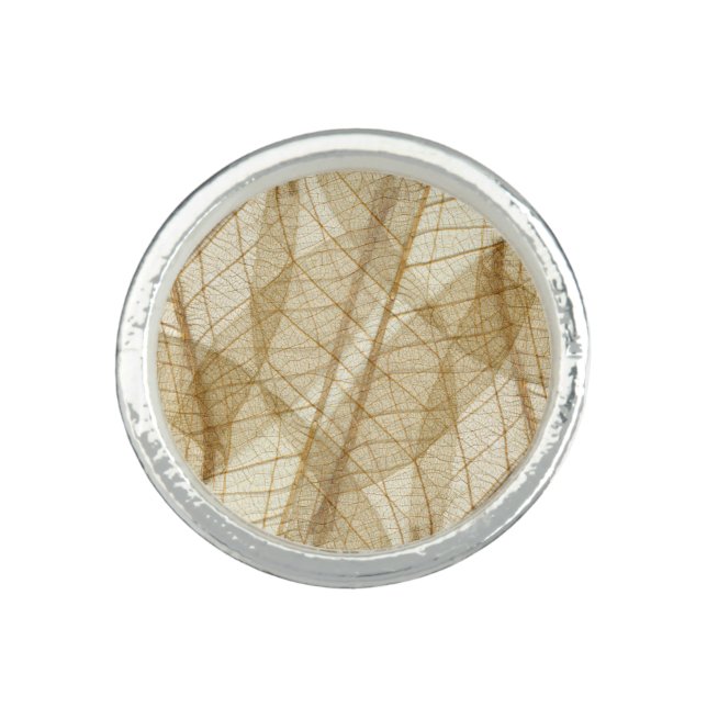 Rustic Sheer Cream Lace Leaves Ring (Front)