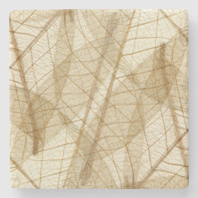 Rustic Sheer Cream Lace Leaves Stone Coaster (Front)