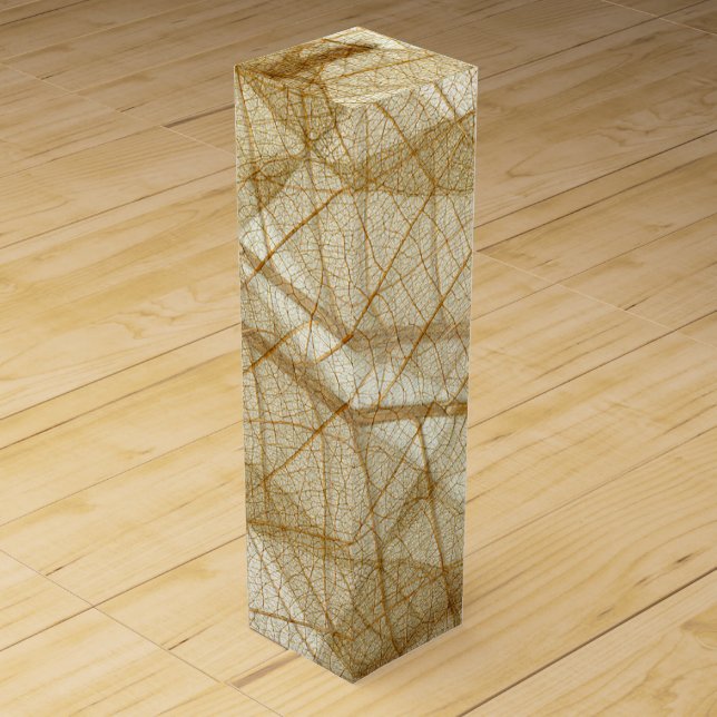 Rustic Sheer Cream Lace Leaves Wine Gift Box (Front)