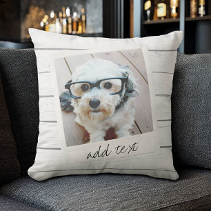 Rustic Shiplap Background with 2 Photos Throw Pill Pillow