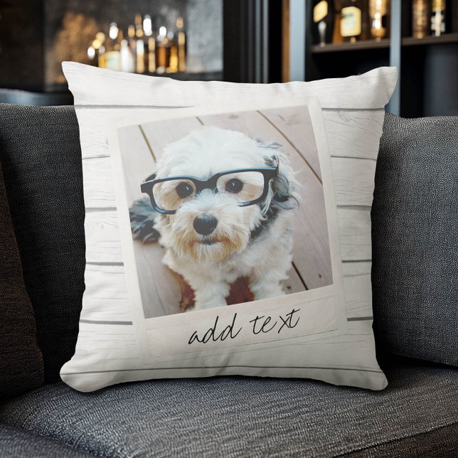 Rustic Shiplap Background with 2 Photos Throw Pill Throw Pillow (Photo Collage Pillow)