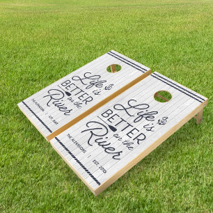 Rustic Shiplap Life Is Better On The River Cornhole Set