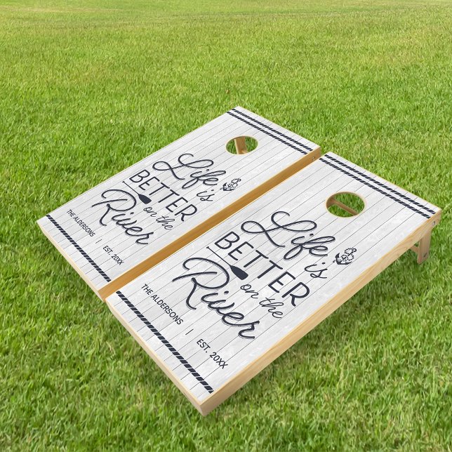 Rustic Shiplap Life Is Better On The River Cornhole Set (Creator Uploaded)