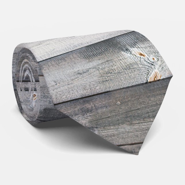 Rustic Shiplap Wood Boards Striped Pattern Neck Tie (Rolled)
