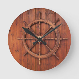 Rustic Ships Helm Wheel - nautical vintage wooden Round Clock