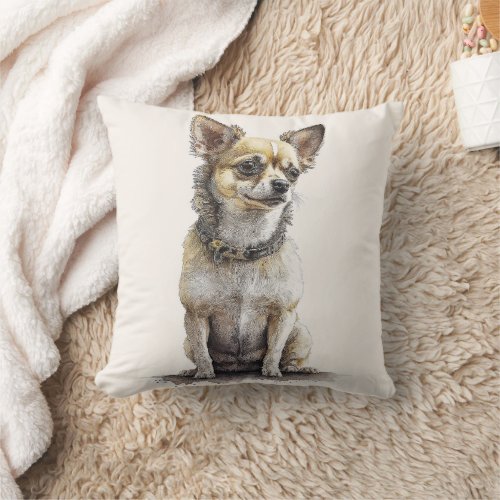 Rustic Short_haired Tan Chihuahua Throw Cushion 