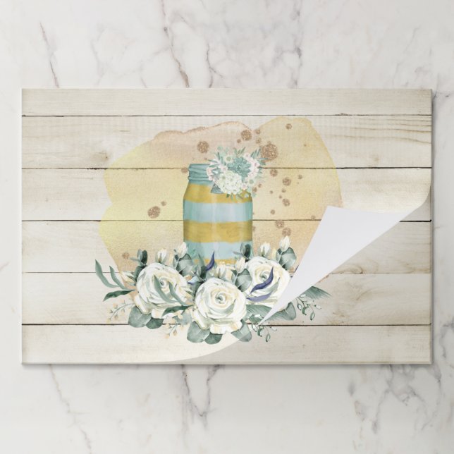  Rustic shubby chic mason jar white Table Setting  Paper Pad (Folded)