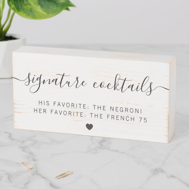 Rustic Signature Drink Sign for Wedding, Wood Box (In Situ Horizontal)