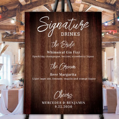 Rustic Signature Drinks Personalized Wedding Bar Foam Board