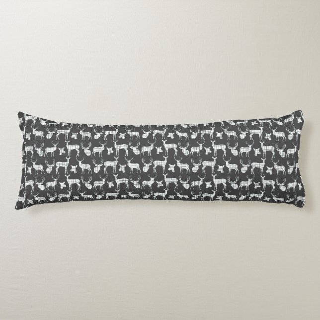 Rustic Silhouette Deer On Gray Body Pillow (Front)