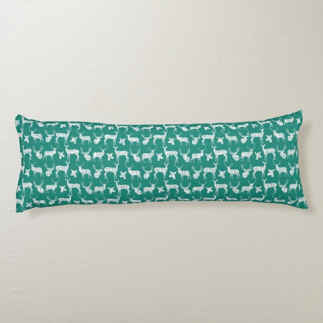 Rustic Silhouette Deer On Teal Body Pillow (Back)