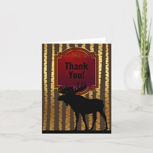 Rustic Silhouette Moose and Golden Aspen Trees Thank You Card