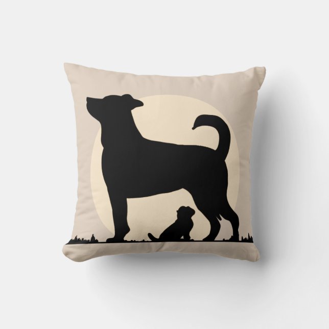 Rustic Silhouette of Mom & Pup with Emotional Bond Throw Pillow (Front)