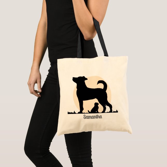 Rustic Silhouette of Mom & Pup with Emotional Bond Tote Bag (Front (Product))