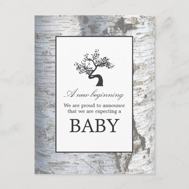 Rustic Silver Birch Tree Baby Announcement (Front)