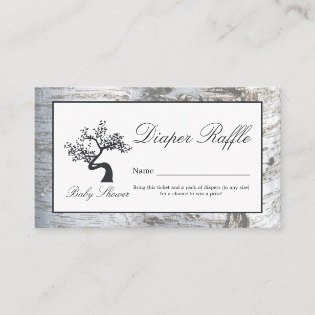 Rustic Silver Birch Tree Baby Diaper Raffle Ticket Enclosure Card (Front)