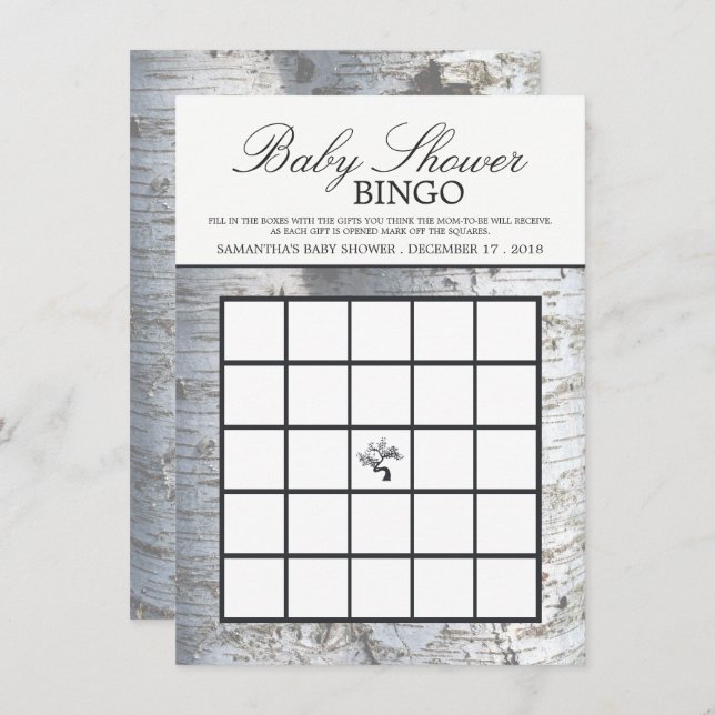 Rustic Silver Birch Tree Baby Shower Bingo Invitation (Front/Back)