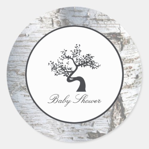 Rustic Silver Birch Tree Baby Shower Classic Round Sticker