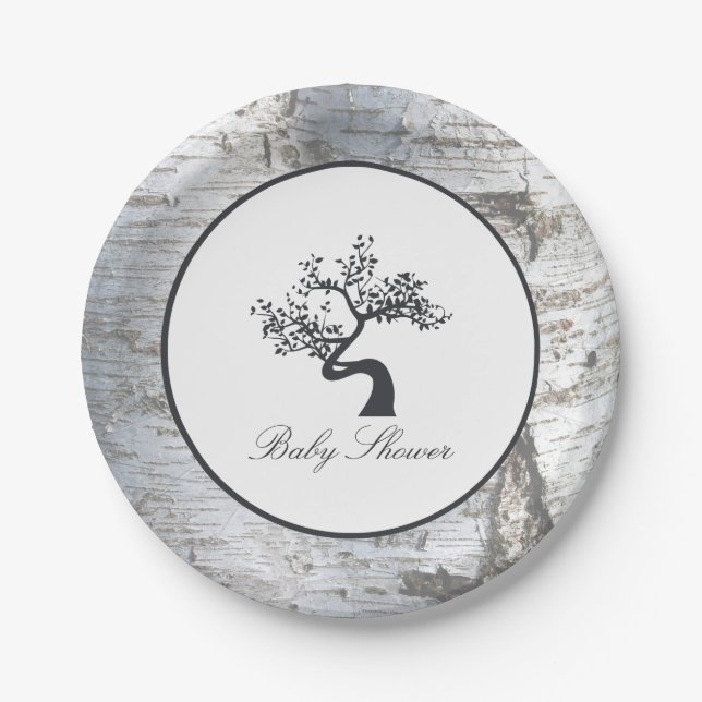 Rustic Silver Birch Tree Baby Shower Paper Plates (Front)