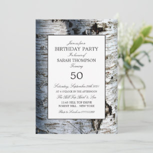 Rustic Silver Birch Tree, Birthday Invitation