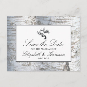 Rustic Silver Birch Tree Save The Date Announcement Postcard