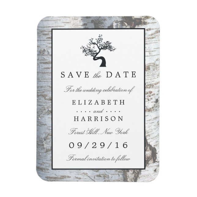 Rustic Silver Birch Tree Save The Date Magnet (Vertical)