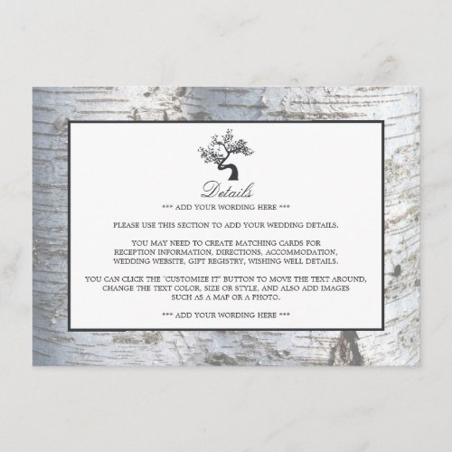 Rustic Silver Birch Tree Wedding Detail Enclosure Card