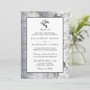 Rustic Silver Birch Tree Wedding Invitation by StampedyStamp at Zazzle